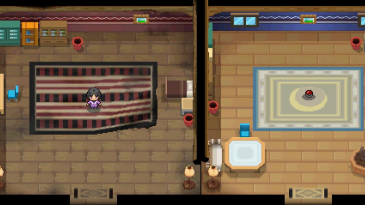 Screenshot from Pokemon Black 2 & White 2 of the interior of the Strange House