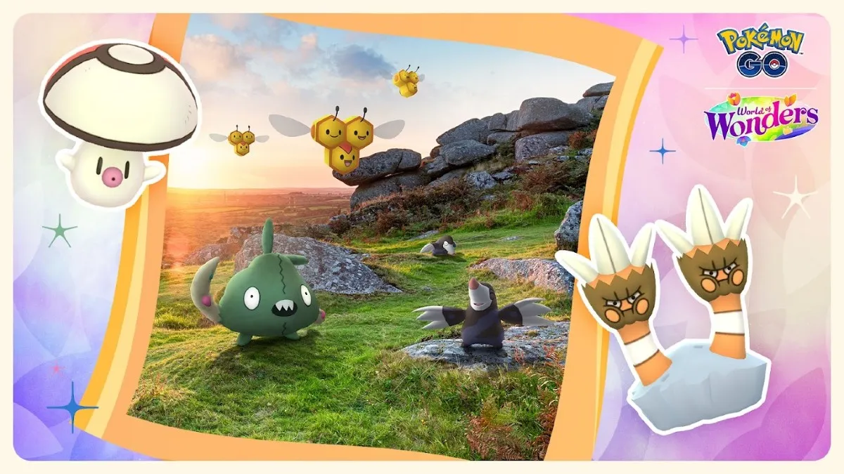 Promo image for Pokemon GO Sustainability week featuring several Pokemon in the wild
