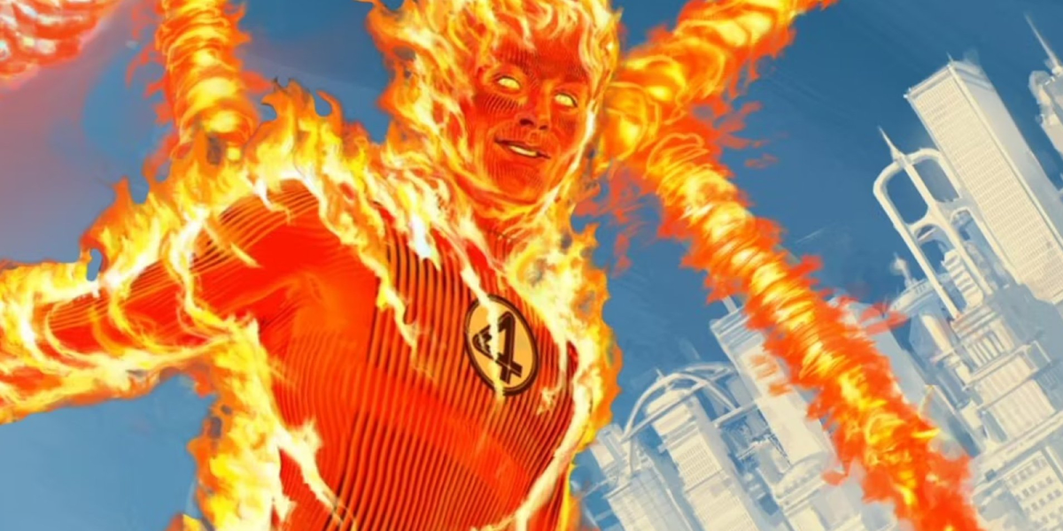 Cropped The Fantastic Four production artwork featuring Johnny Storm/The Human Torch