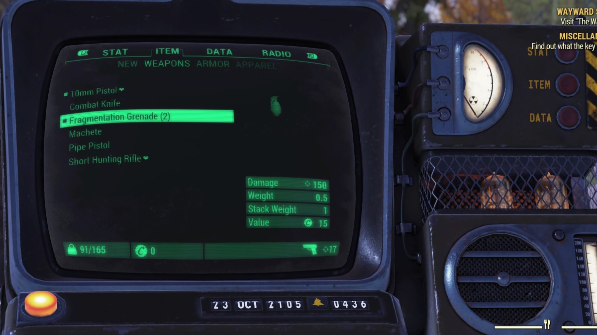 Fragmentation Grenade menu in the Pip Boy.