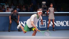 A created character hitting a ball in Top Spin 2K25