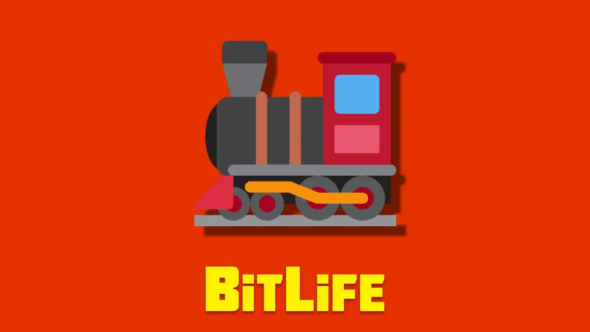 A Train emoji on an orange background with the BitLife logo underneath it.