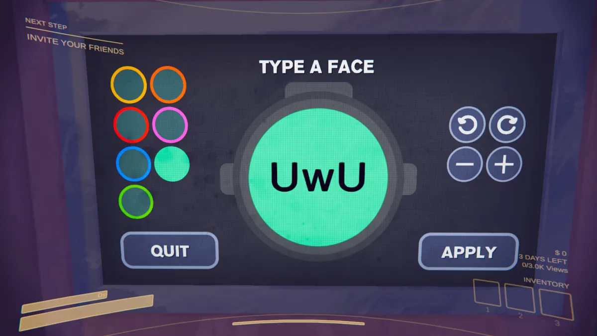 Content Warning's face maker, with a UwU emoticon. 