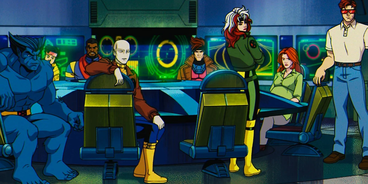Beast, Jubilee, Morph, Gambit, Rogue, Madelyne Pryor, and Cyclops in X-Men '97 Season 1