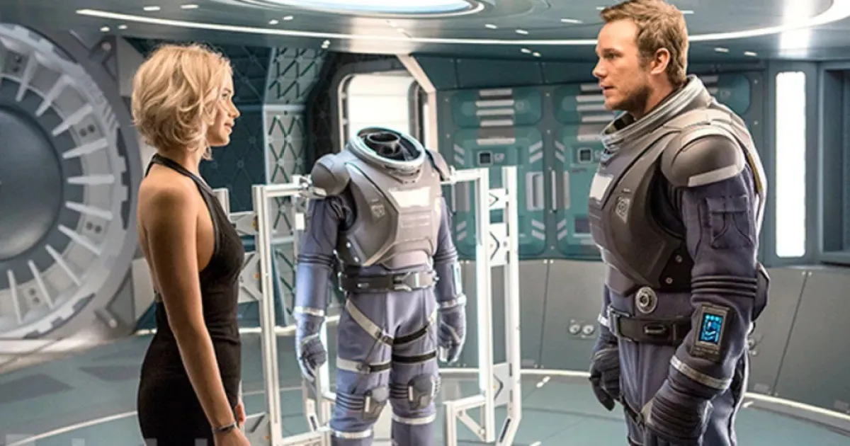 Chris Pratt and Jennifer Lawrence in Passengers. This image is part of an article about where to watch 2016's Passengers.