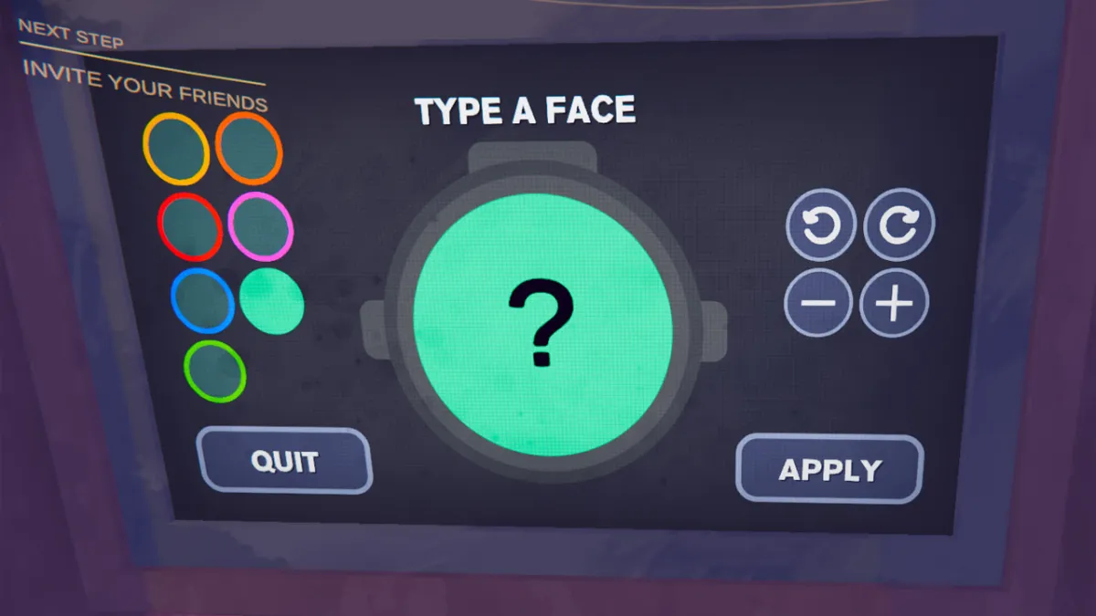 Content Warning, the face-creation screen with a green circle and a question mark in it.
