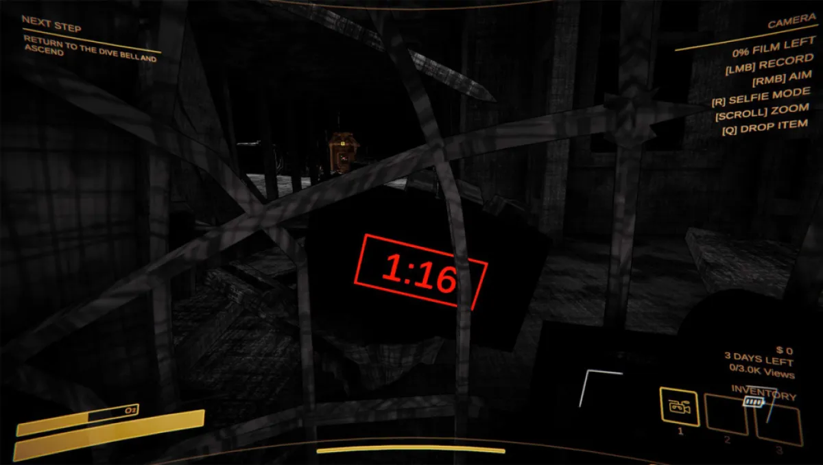 A player trapped in a cage in Content Warning, with a clock ticking down. 