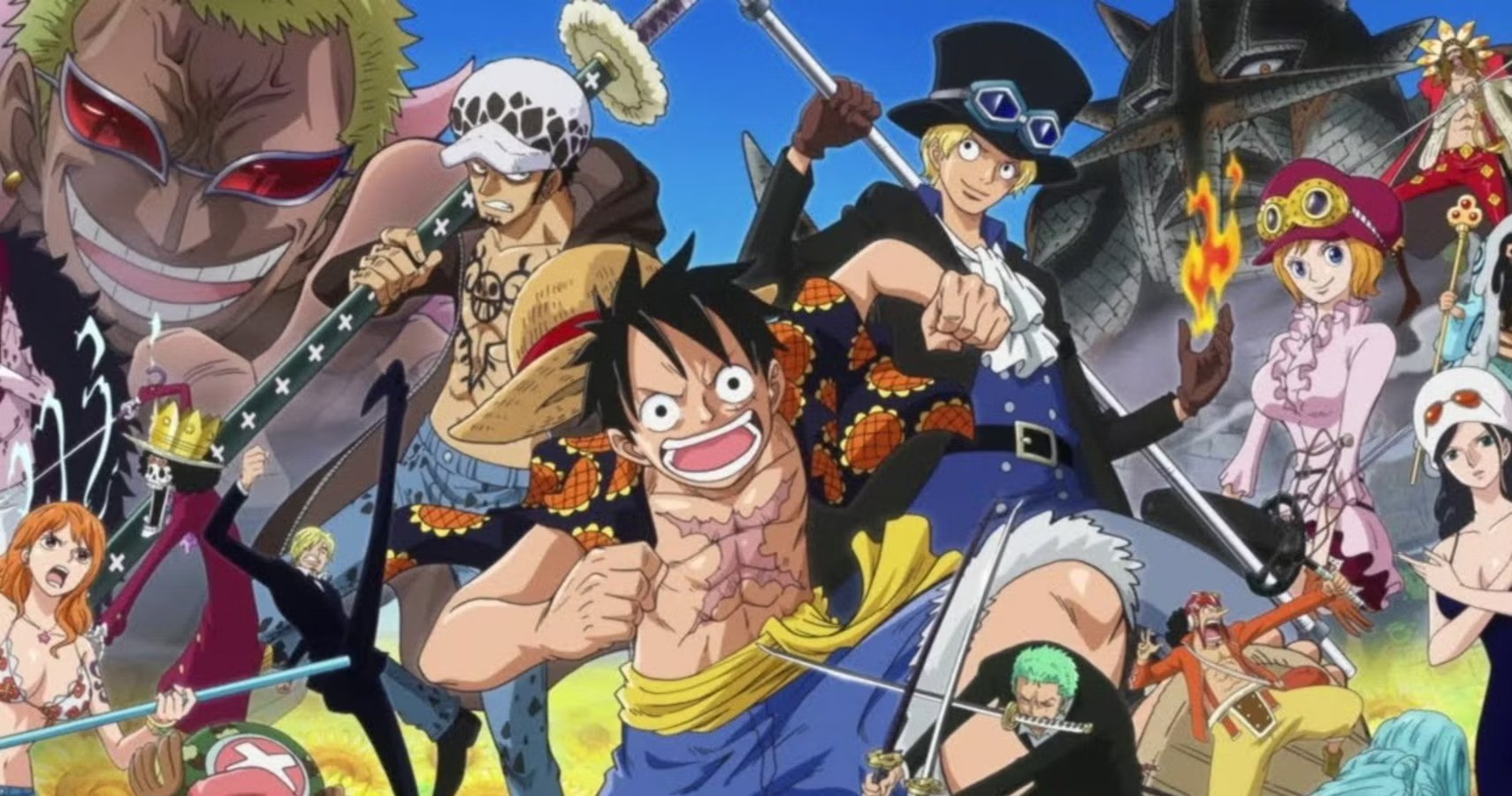 All the characters of Dressrosa. This image is part of an article about all major One Piece arcs and sagas ranked.