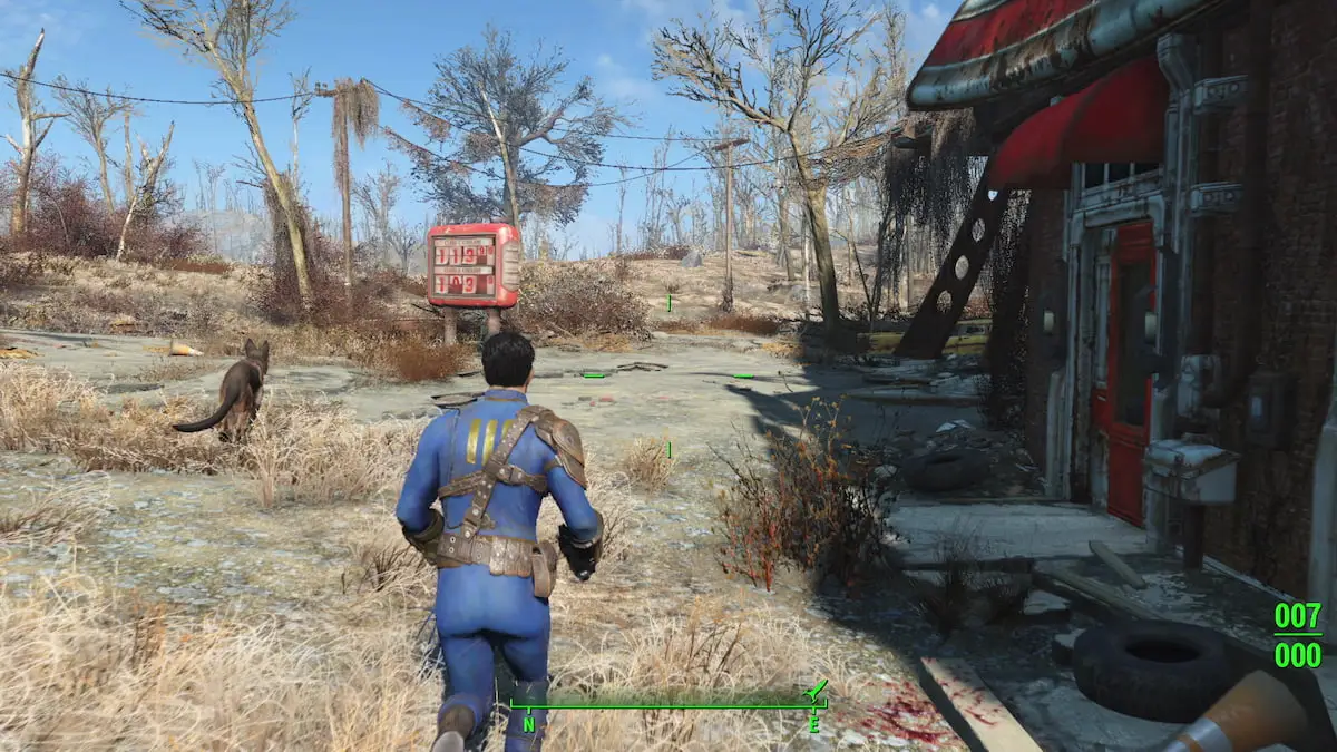 Nate running with dog companion in Fallout 4
