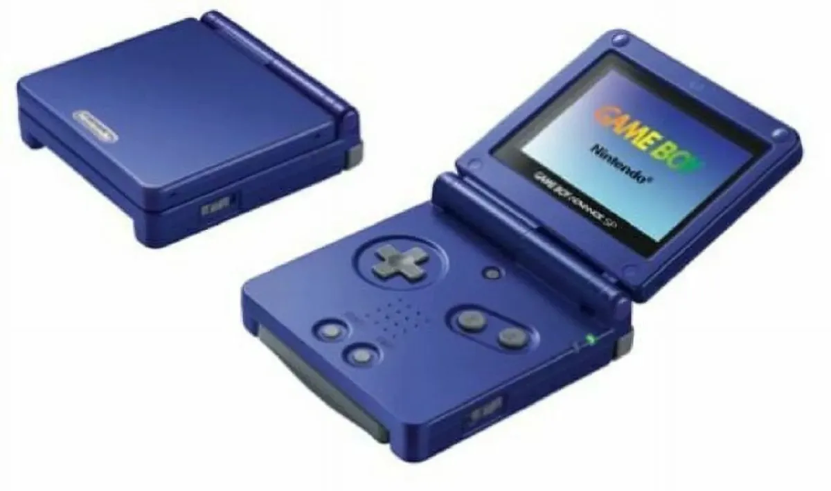 Game Boy Advanced SP in open and closed positions.