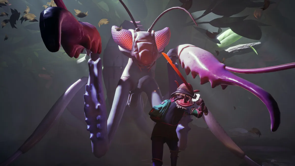 Grounded, with a pink insect attacking the player.