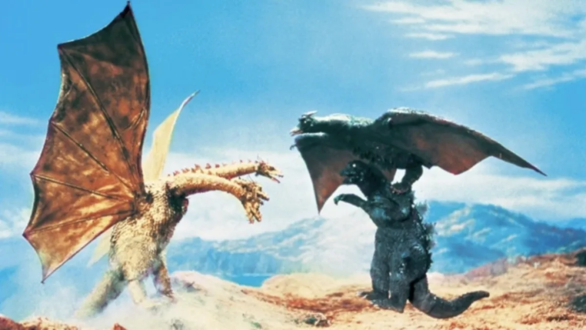 Rodan flies Godzilla into battle against King Ghidorah