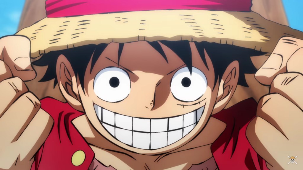 Luffy sonriendo en One Piece.  Este artículo trata sobre One Piece: todos los de Sombrero de Paja clasificados por popularidad