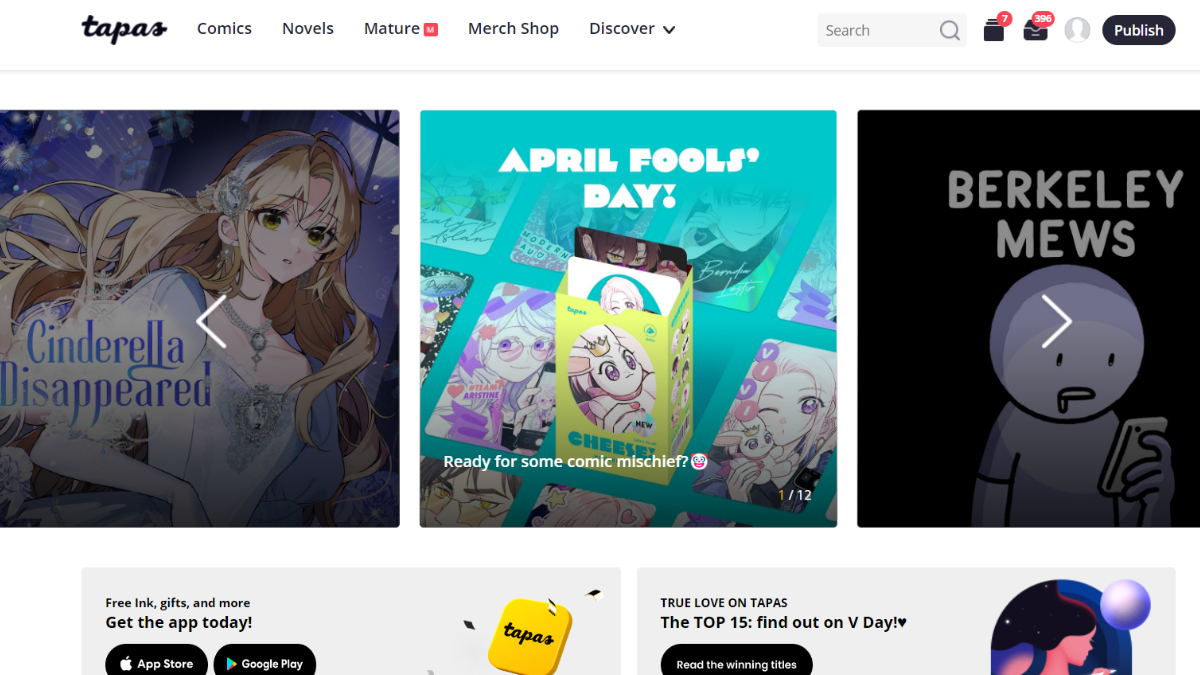 The homepage for Tapas Comics. This image is part of an article about the best websites to read manhwa. 