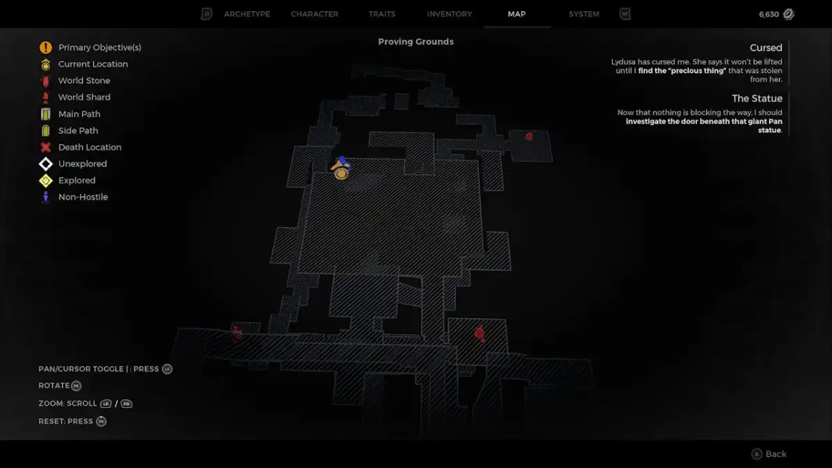 Image of the map and the location of the red tile in the Proving Grounds