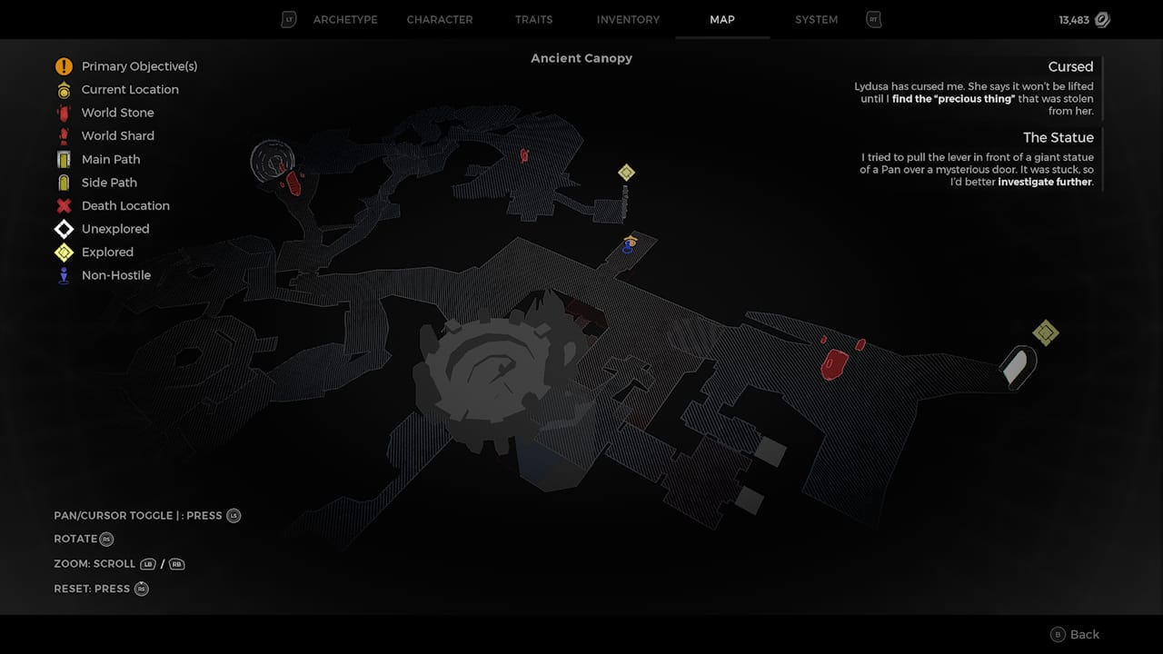 Image of the map to the Stone Statue in Remnant 2