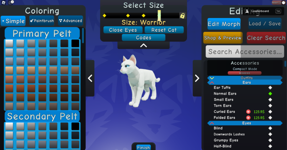 Cat customizer where you can redeem Warrior Cat: Ultimate edition codes