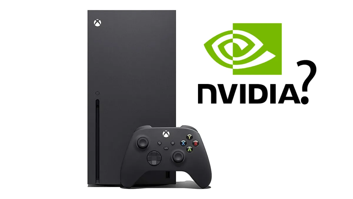 An Xbox Series X|S next to the Nvidia logo with a question mark on it.