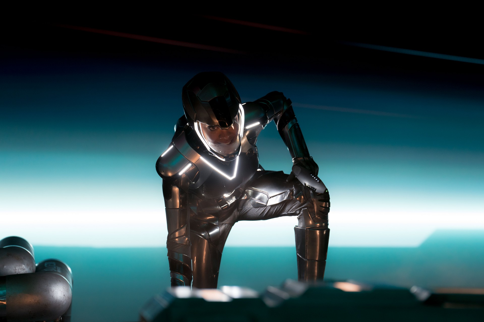 Burnham rides a ship at warp speed. This image is part of an article about Star Trek: Discovery Season 5, Episode 1 recap.