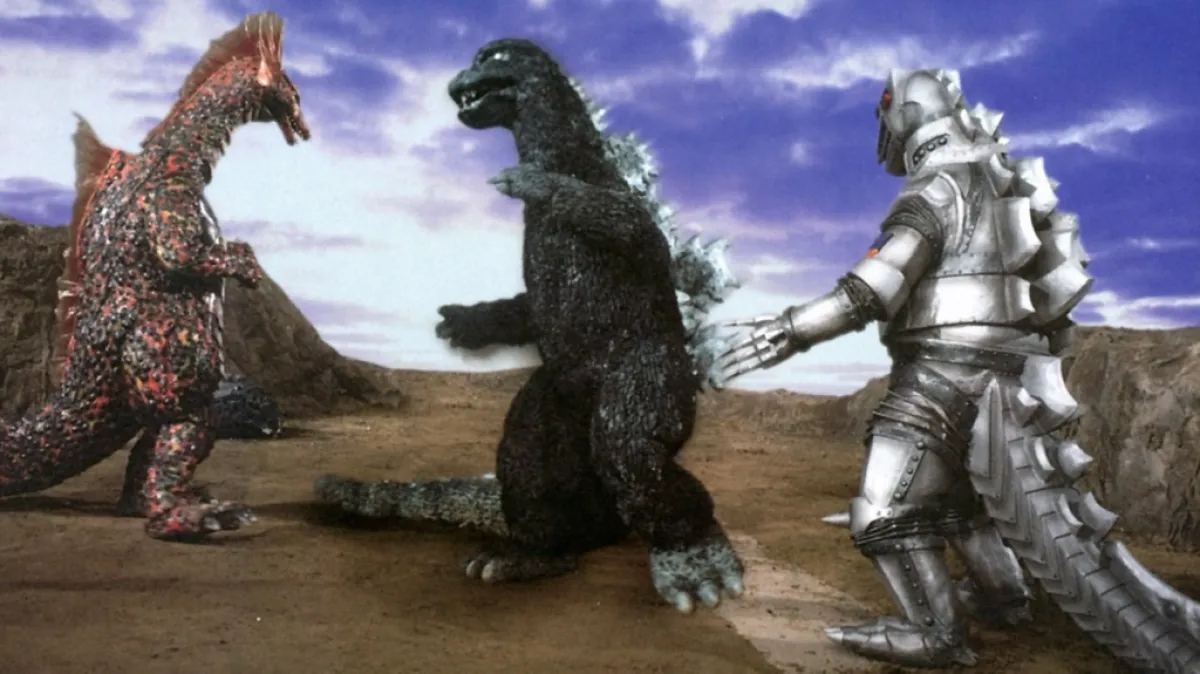 Godzilla is surrounded by Titanosaurus and Mechagodzilla