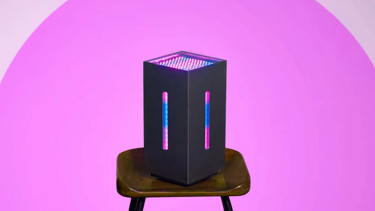 Max, an AI box, on a stool