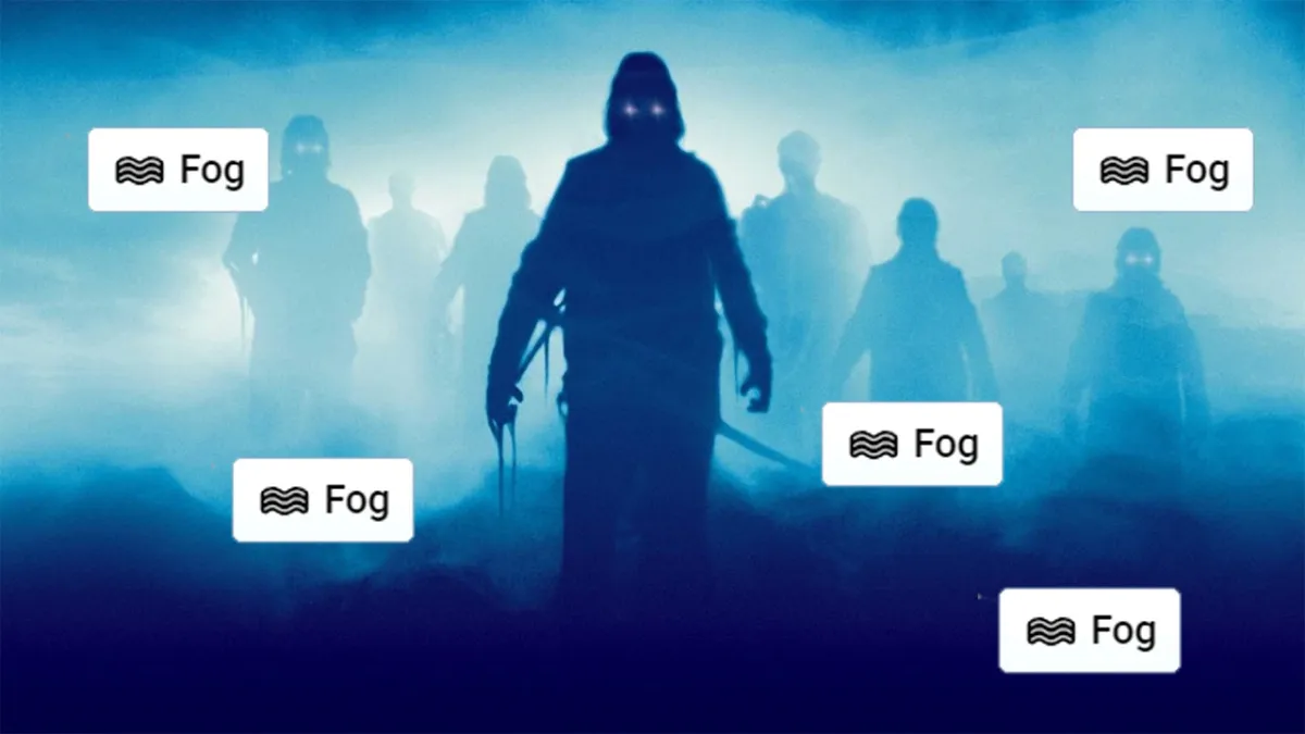 Several spooky figures walking through fog with FOG from Infinite Craft in little boxes.