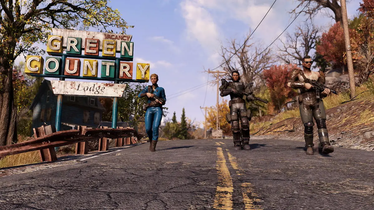 jugadores caminando por una carretera en Fallout 76