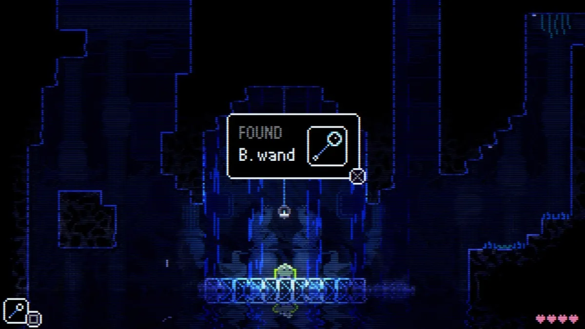 Animal Well screenshot of the B. Wand in a chest.