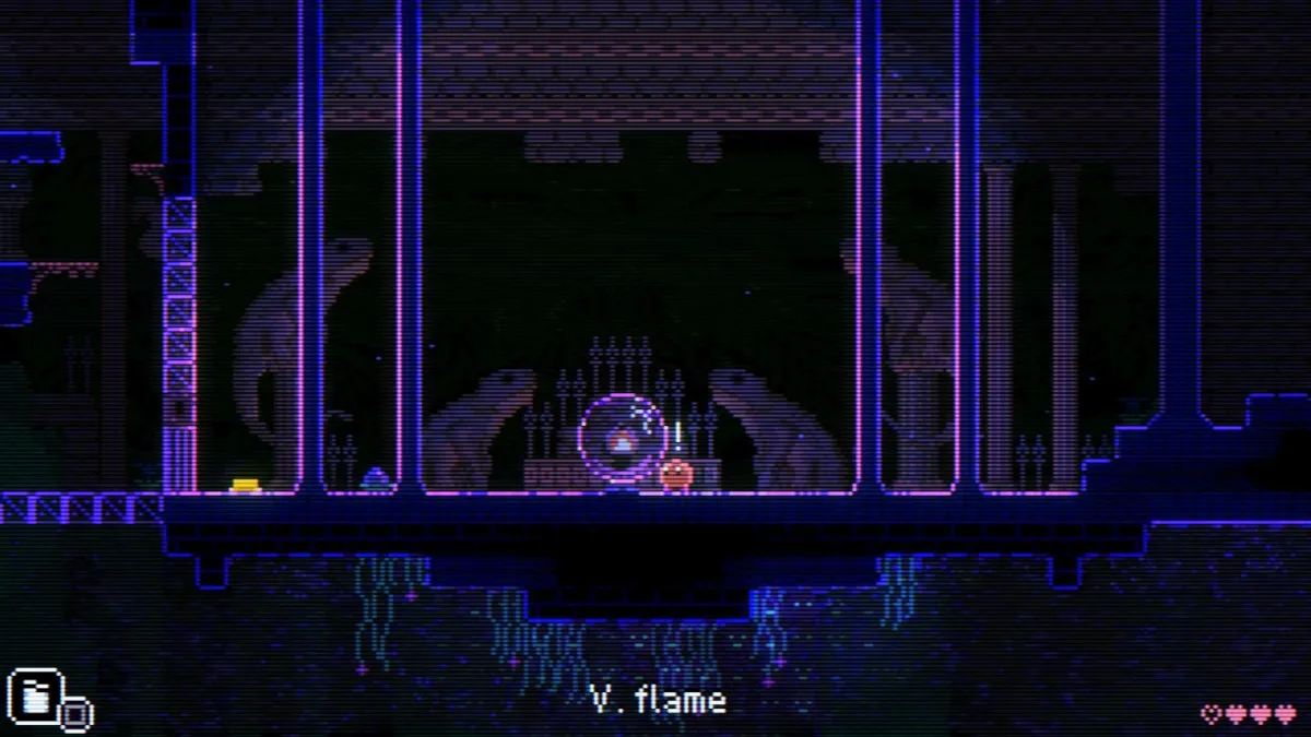Animal Well screenshot of the V. Flame inside an orb