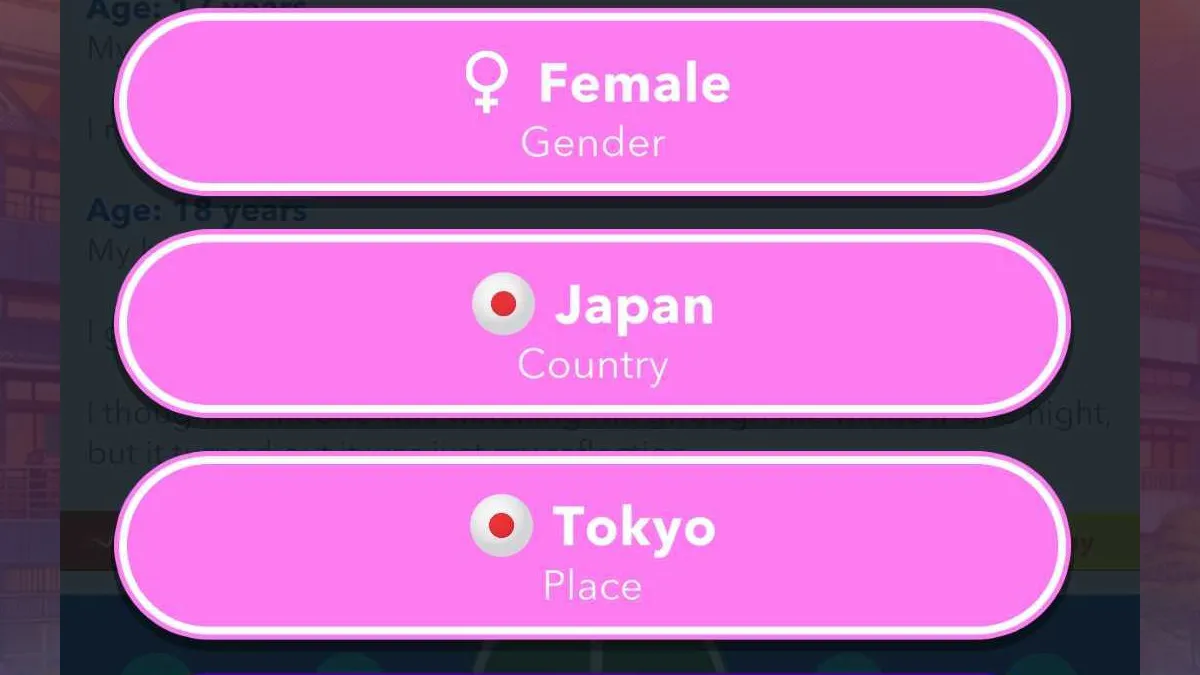 Showing how to be born in Japan in BitLife by selecting Japan and Tokyo