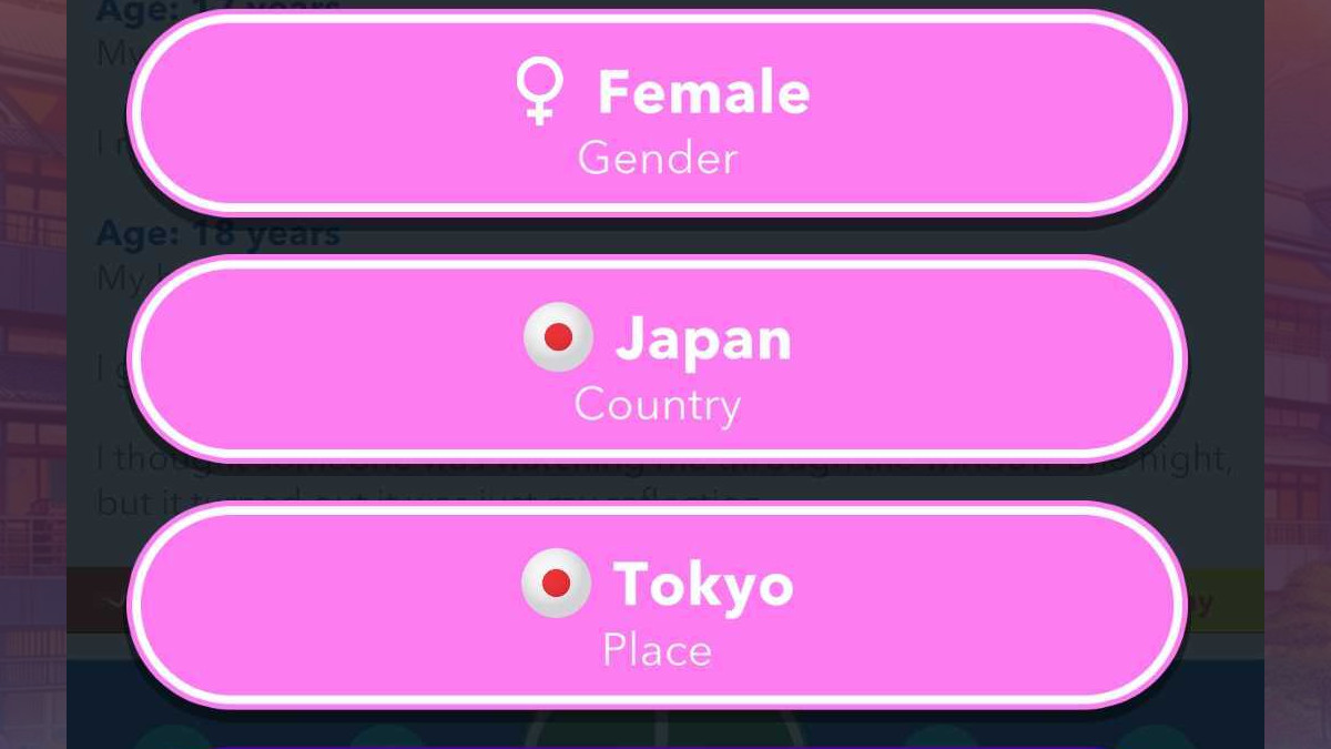 Showing how to be born in Japan in BitLife by selecting Japan and Tokyo