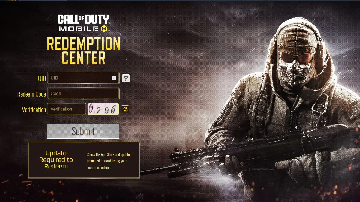The Call of Duty Mobile code redemption center webpage