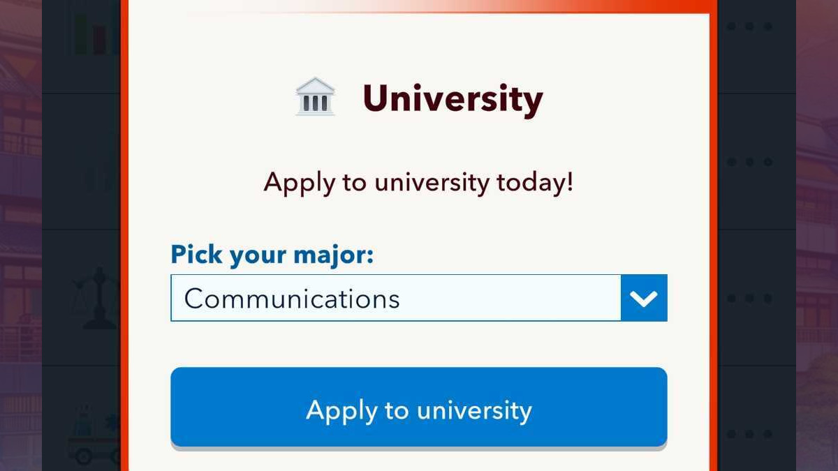 Selecting Communications as your field of study in BitLife
