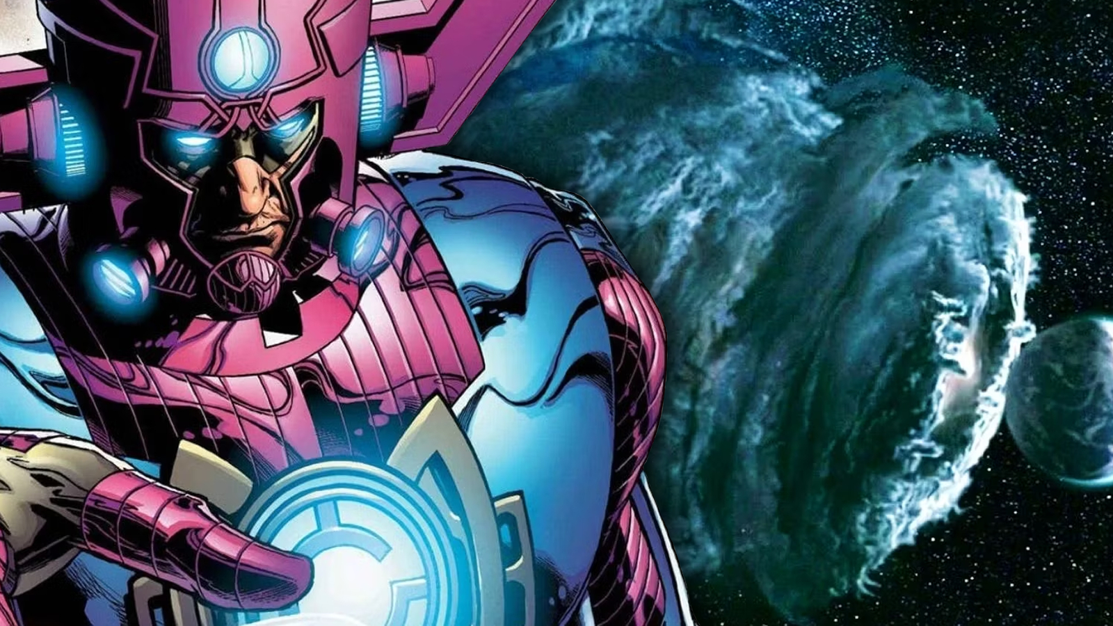 Galactus comics art combined with a still from Fantastic Four: The Rise of the Silver Surfer