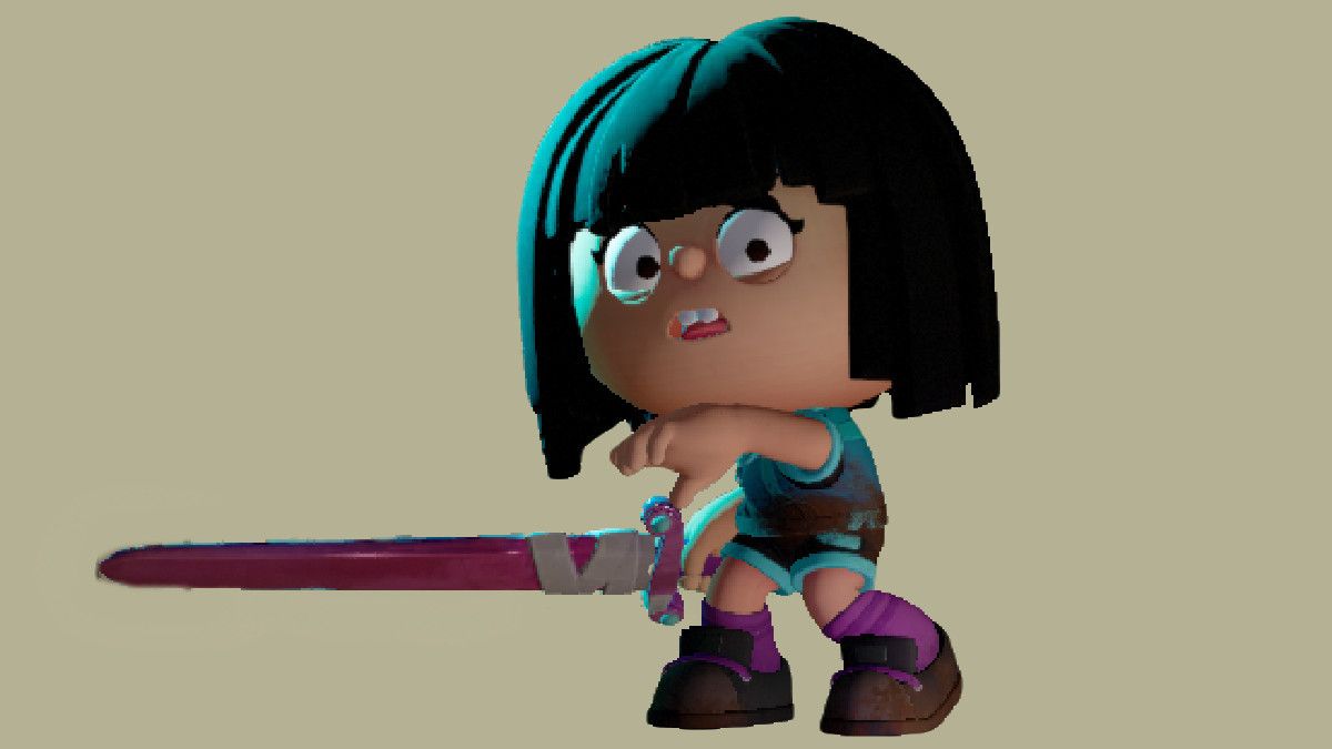 A chibi Feng Min looking scared in the menu of What The Fog