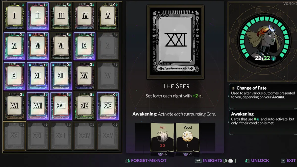 The arcana cards requiring Wool in Hades 2