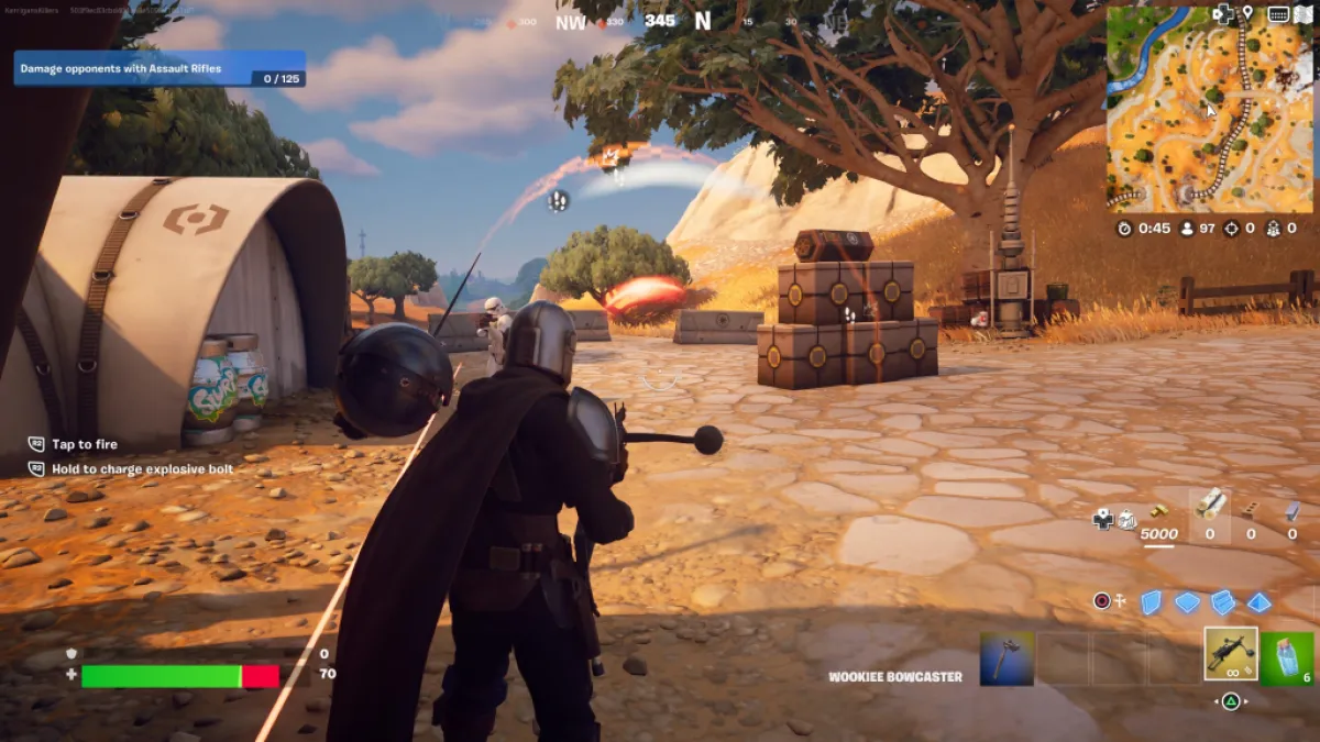 Mando using a Bowcaster in Fortnite Chapter 5.