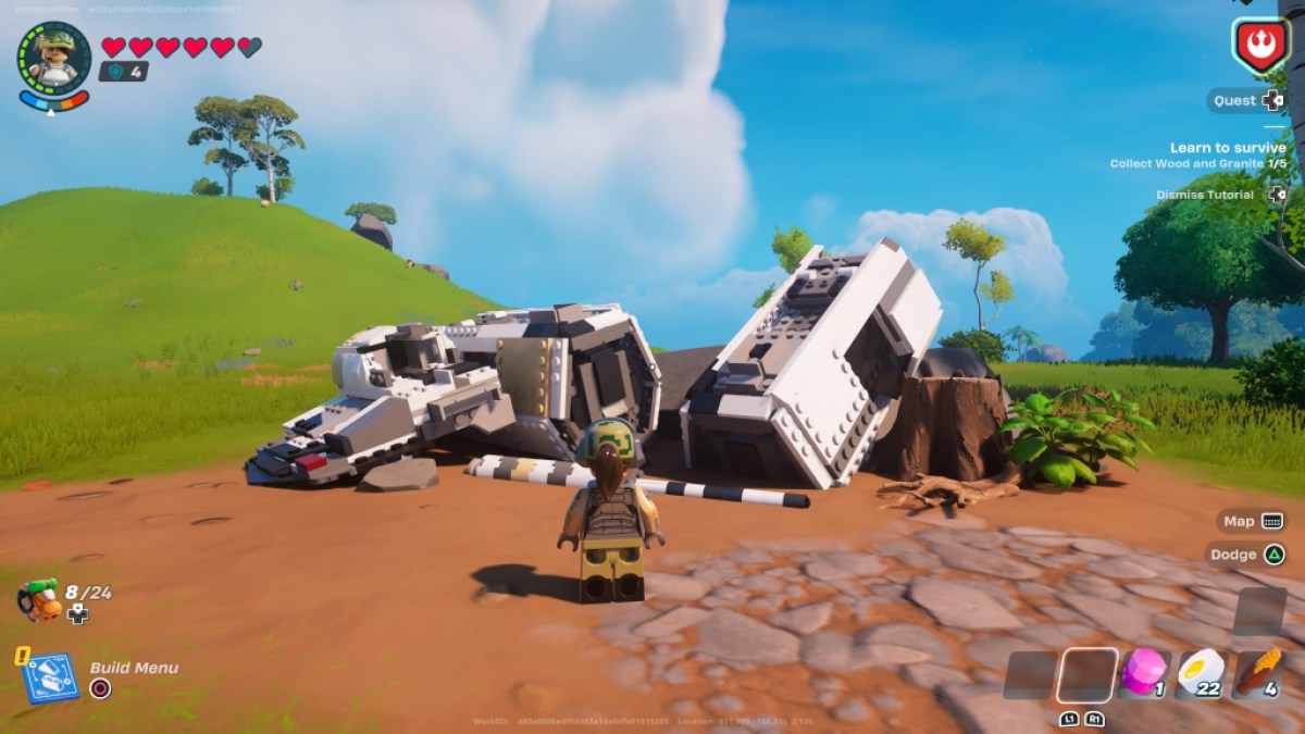 A crashed X-Wing that will provide Durasteel in LEGO Fortnite.