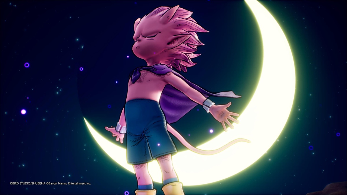 Sand Land screenshot of Beelzebub absorbing darkness in front of the moon
