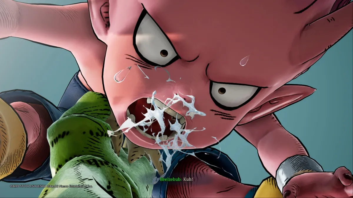 Sand Land screenshot of Beelzebub getting punched in the gut by Insect Man