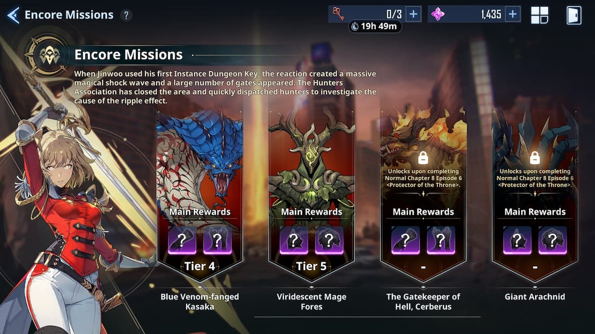 a screenshot of the encore missions mode in solo leveling arise