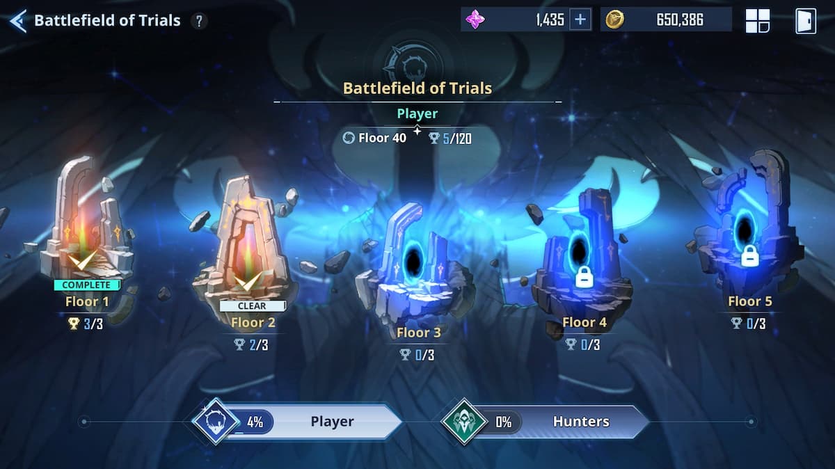 a screenshot of the battlefield of trials mode in solo leveling arise