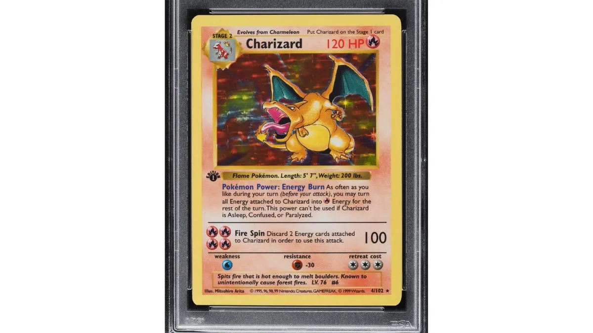 Image of the holographic Shadowless Charizard pokemon card