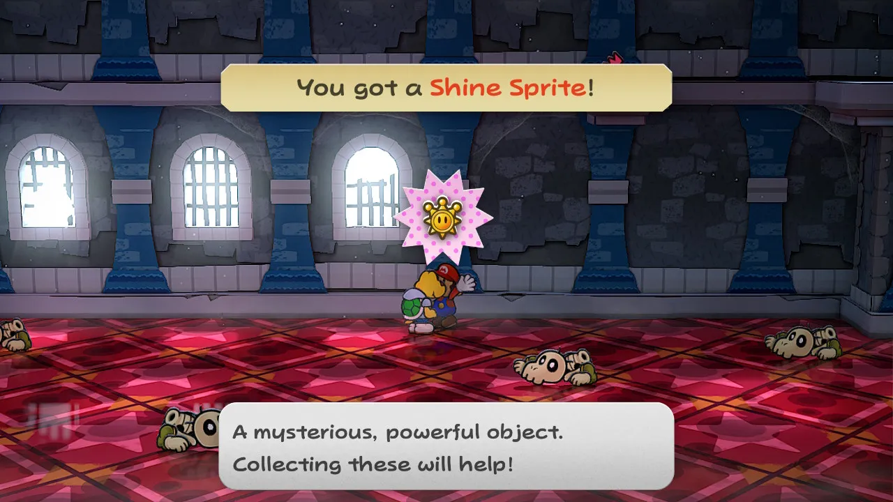Mario collects a Shine Sprite in Paper Mario: The Thousand-Year Door