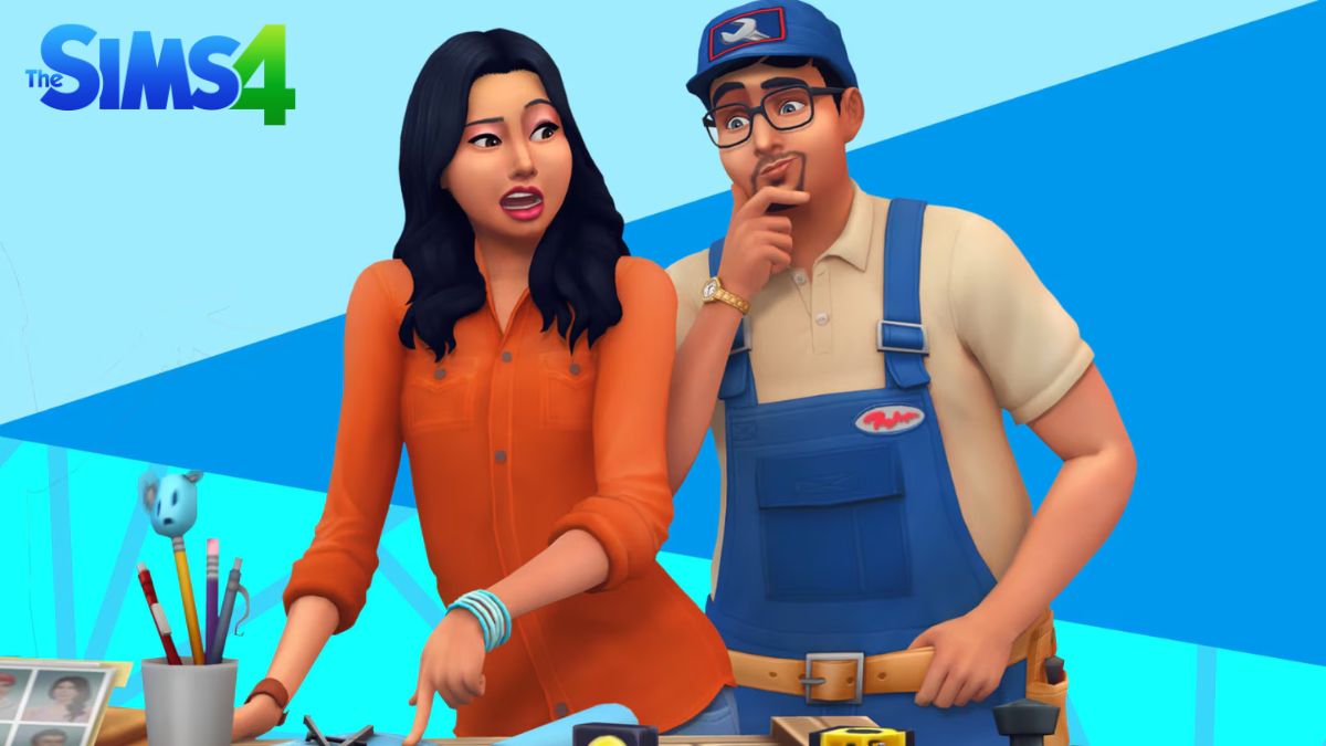 Image of two characters from the Sims 4 looking over a building plan
