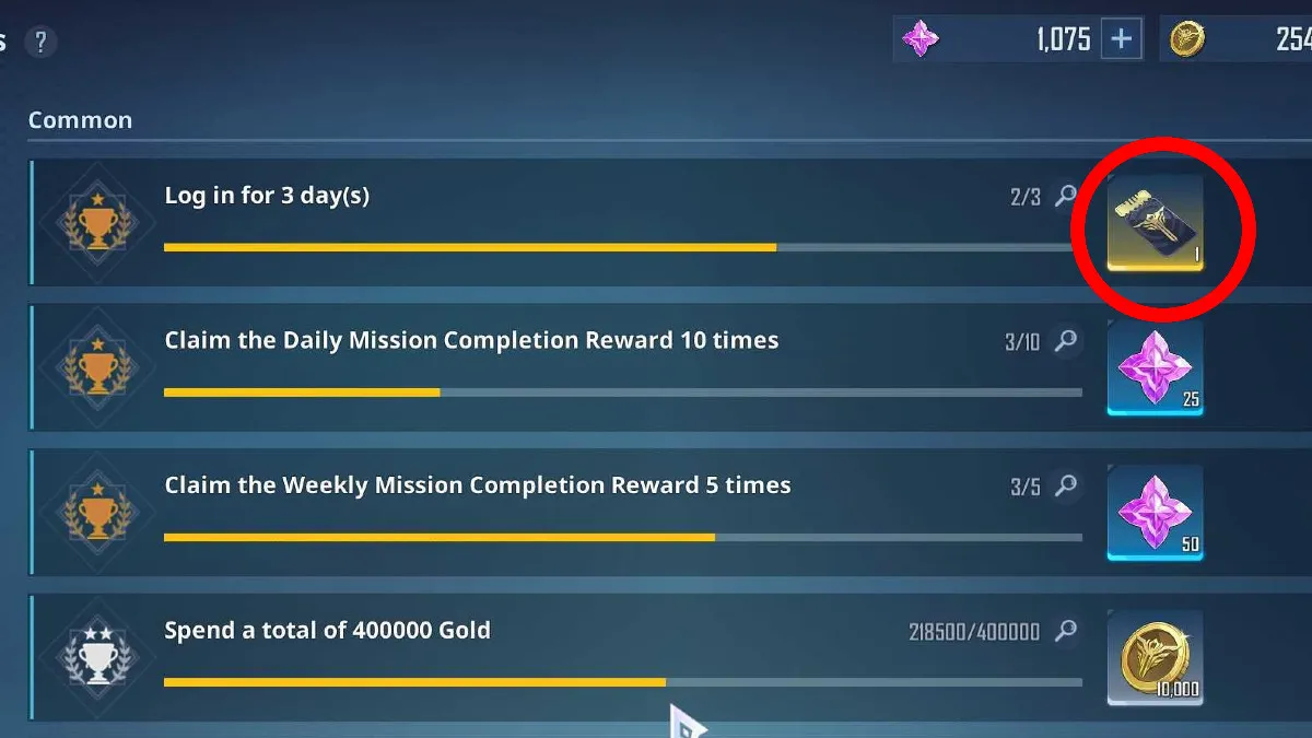 A red circle outlining the Custom Draw Ticket earnable by claiming Achievements in Solo Leveling: Arise