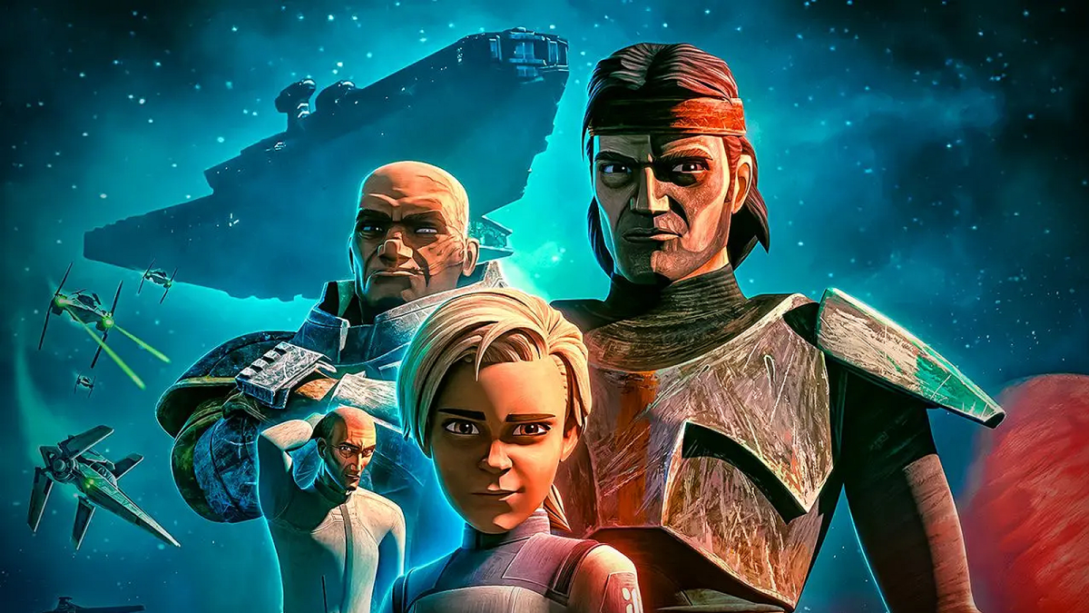 Wrecker, Crosshair, Omega, and Hunter in cropped Star Wars: The Bad Batch Season 3 key art