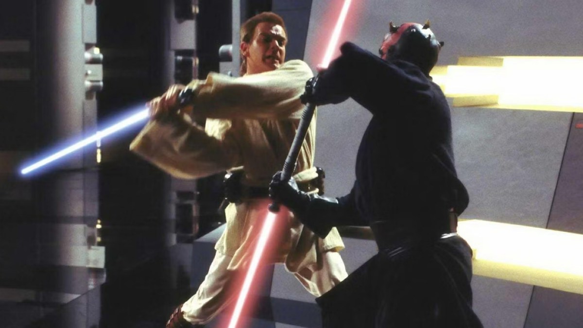 Obi-Wan Kenobi and Darth Maul's one-on-one lightsaber duel in Star Wars: The Phantom Menace