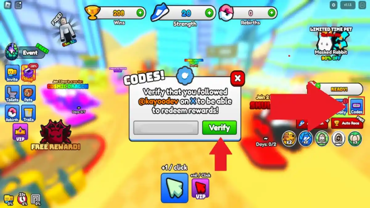 How to redeem codes in Toilet Race Simulator