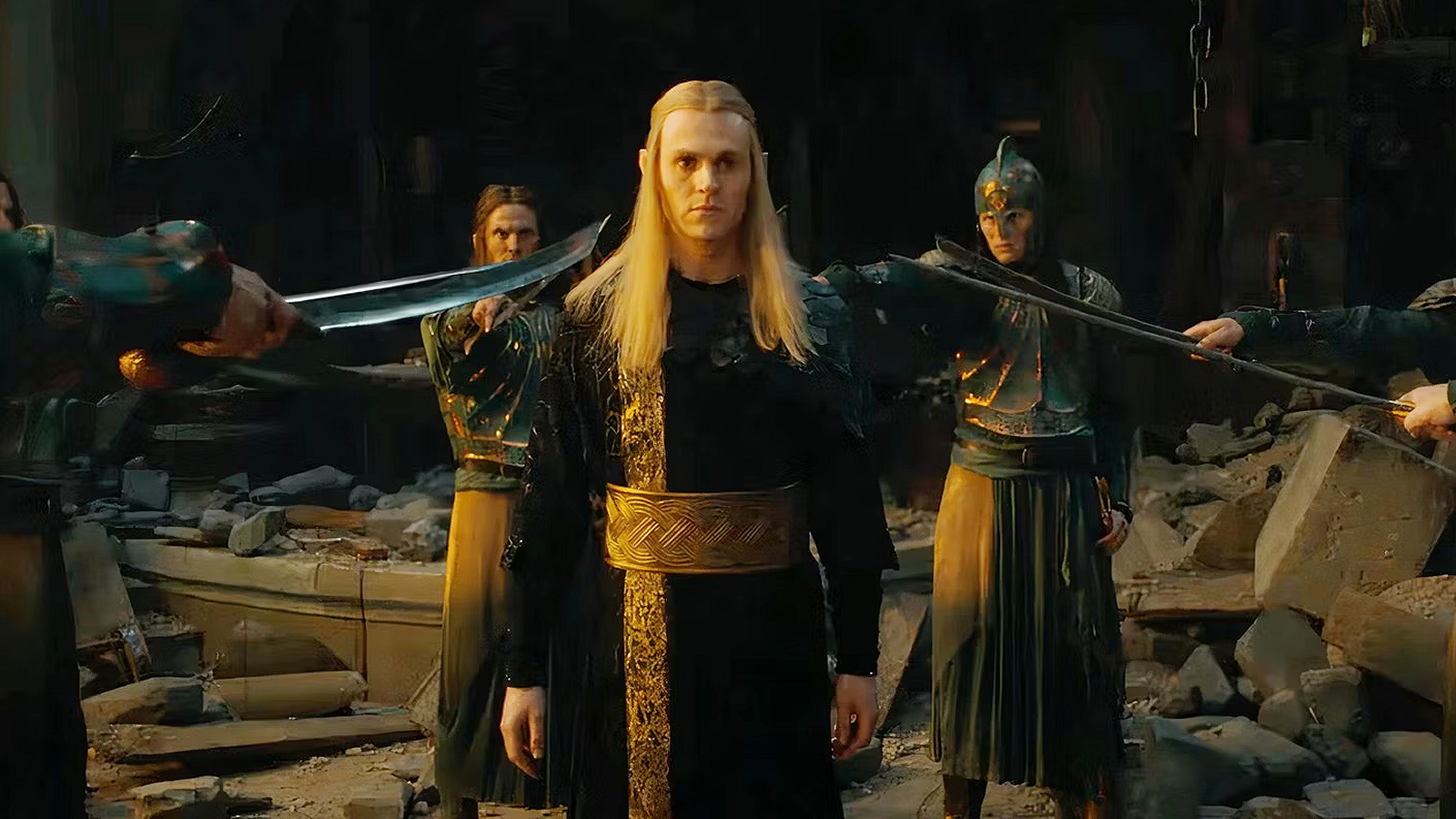 Sauron surrounded by elven warriors in The Lord of the Rings: The Rings of Power Season 2